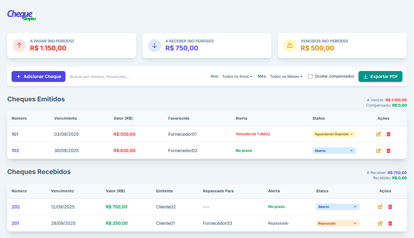 Apresentação do sistema Cheque Simples